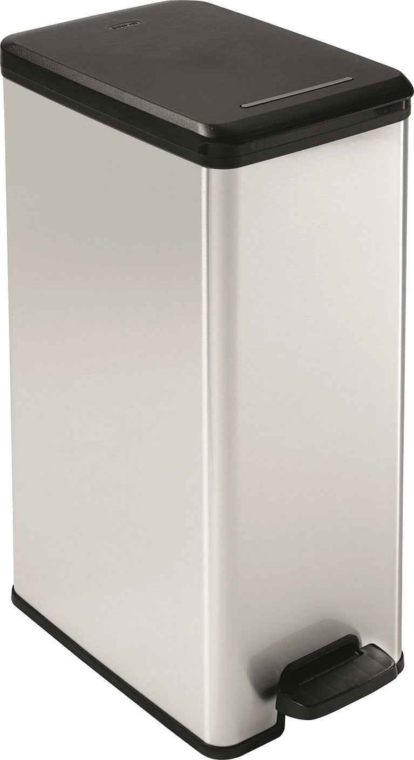 Poubelle carrée Curver Slim 40 L en plastique noir et argent