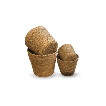Cache pots ronds en jonc naturel (Lot de 4) - clicktofournisseur.com