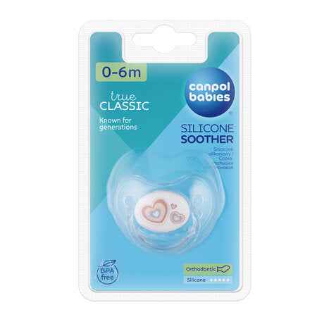 CANPOL BABIES Sucette orthodontique en silicone 0-6 mois (1 pièce) Nouveau-né 22/565 cœurs beiges