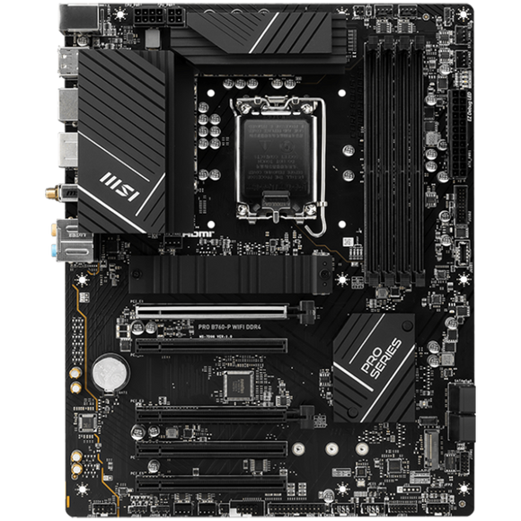 MSI | PRO B760-P WIFI DDR4 | Famille de processeurs Intel | Socket de processeur LGA1700 | DDR4 | Interfaces de disque dur prises en charge : SATA, M.2 | Nombre de connecteurs SATA : 4