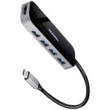 Hub multiport USB 3.2 Gen 1 Axagon. HDMI, quatre sorties USB-A et Power Delivery. Câble USB-C 20 cm.
