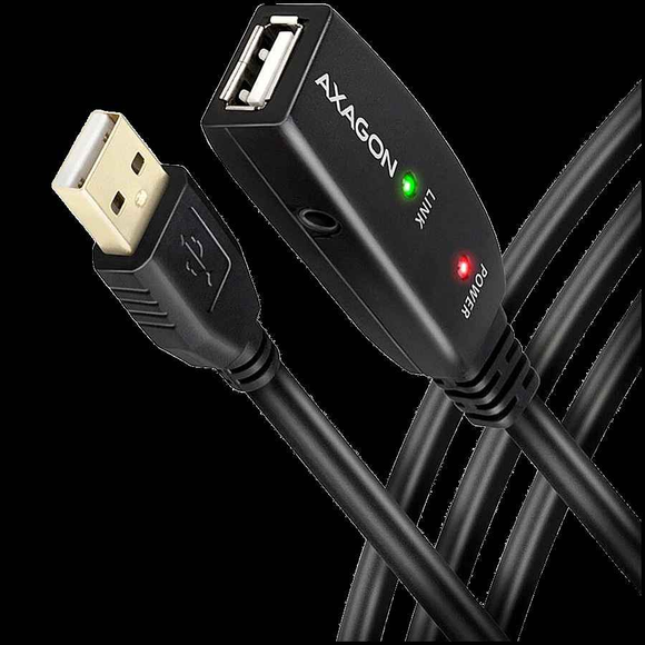 Câble d'extension actif USB 2.0 AM > AF Axagon ADR-215, longueur 15 m. Alimentation possible.