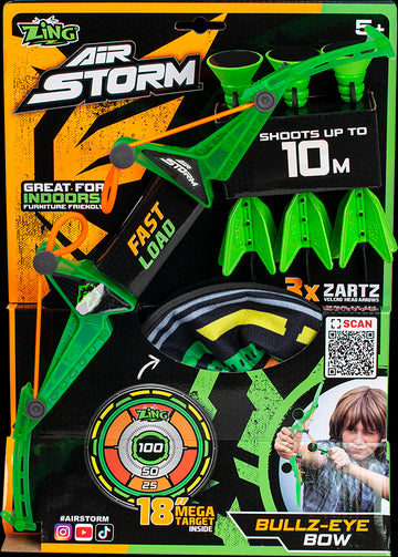 Flèches ZING avec gâchette et cible Air Storm Bullz Eye, assortiment, AS200