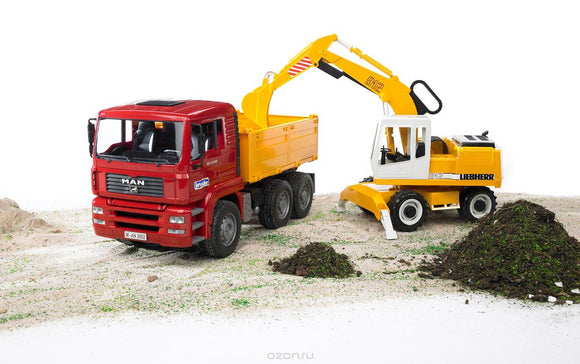 Camion-benne bruder man tga et pelle liebherr 02751