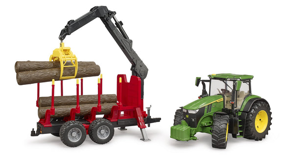 BRUDER John Deere 7R 350 avec remorque forestière et 4 troncs, 03154
