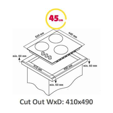 Simfer | Plaque de cuisson | H4.305.HGSSP | Gaz sur plaque vitrocéramique | Nombre de brûleurs/zones de cuisson : 3 | Boutons rotatifs | Noir