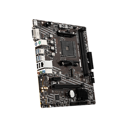 MSI Main Board Desktop A520M-A PRO (A520, AM4, 2xDDR4, 1x PCI-E 3.0 x16 slot,1x M.2 slot,4x USB 3.2 Gen1,2x USB 2.0,1x HDMI,1x DVI-D,Gigabit LAN,7.1 HD Audio, mATX, Retail)