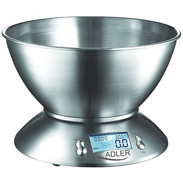 Adler  balance de cuisine  ad 3134  poids maximal capacité 5 kg  graduation 1 g  acier inoxydable