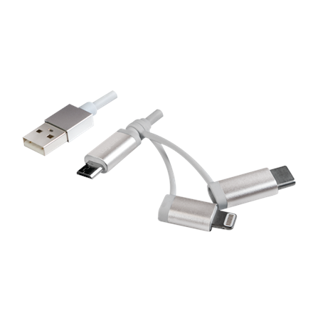 CABLU alimentare si date LOGILINK, telefon, 3 + 1, USB 2.0 (T) la Lightning (T) + Micro-USB 2.0 (T) + USB 2.0 Type-C (T), 1m, argintiu, "CU0126" (timbru verde 0.08 lei)