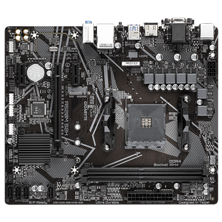 Carte mère gigabyte a520m s2h - compatible avec les processeurs amd ryzen série 5000 am4 vrm numérique pur 4+3 phases jusqu'à 5100 mhz ddr4 oc pcie 3.0 x4 m.2 gbe lan usb 3.2 gen 1