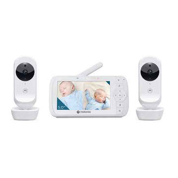 Motorola | Babyphone vidéo - Pack deux caméras | VM35-2 Écran couleur 5" | 5" de diagonale ; 5 berceuses préchargées ; Conversation bidirectionnelle ; Surveillance de la température ambiante ; Vision nocturne infrarouge ; Indicateur de niveau sonore LED ;