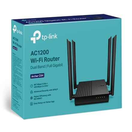 Routeur Wi-Fi double bande AC1200 VITESSE : 400 Mbit/s à 2,4 GHz + 867 Mbit/s à 5 GHz CARACTÉRISTIQUES : 4 antennes, 1 port WAN Gigabit + 4 ports LAN Gigabit CARACTÉRISTIQUES : Application Tether, WPA3, mode point d'accès, prise en charge IPv6, IPTV, Beam