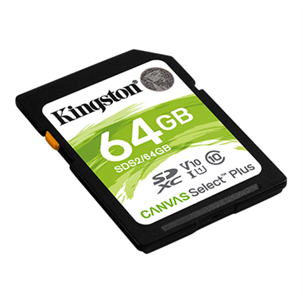 Carte mémoire sdxc canvas select plus 100r c10 uhs-i u1 v10 de 64 go de kingston technology