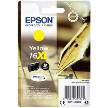 Cartouche d'encre jaune Epson d'origine, T1634, pour WF2540, (timbre vert 0,15 lei), « C13T16344010 »
