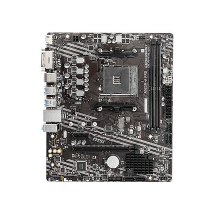 MSI Main Board Desktop A520M-A PRO (A520, AM4, 2xDDR4, 1x PCI-E 3.0 x16 slot,1x M.2 slot,4x USB 3.2 Gen1,2x USB 2.0,1x HDMI,1x DVI-D,Gigabit LAN,7.1 HD Audio, mATX, Retail)