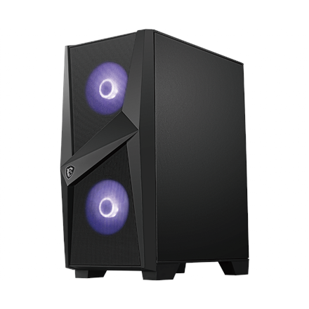 Boîtier PC gaming MSI MAG FORGE 100M, format tour moyenne, noir, 2 ventilateurs ARGB PWM 120 mm, 1 ventilateur 120 mm, hub ARGB 1-6, synchronisation Mystic Light, panneau en verre trempé, ATX, mATX, mini-ITX
