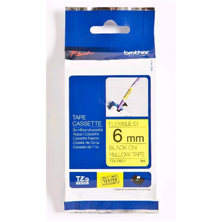 Brother tzefx611 6 mm noir sur jaune flexible id