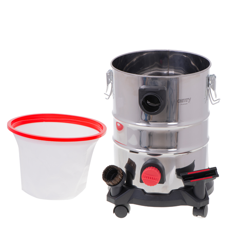 Camry  aspirateur industriel professionnel  cr 7045  avec sac  aspiration eau  puissance 3400 w  capacité poussière 25 l  rouge/argent