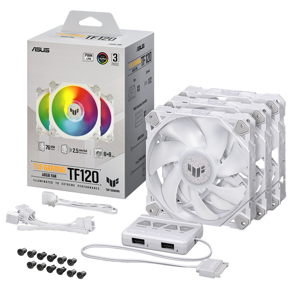 Refroidisseur d'air asus tuf gaming tf120 argb white edition 3-en-1 12 cm 3 pièces