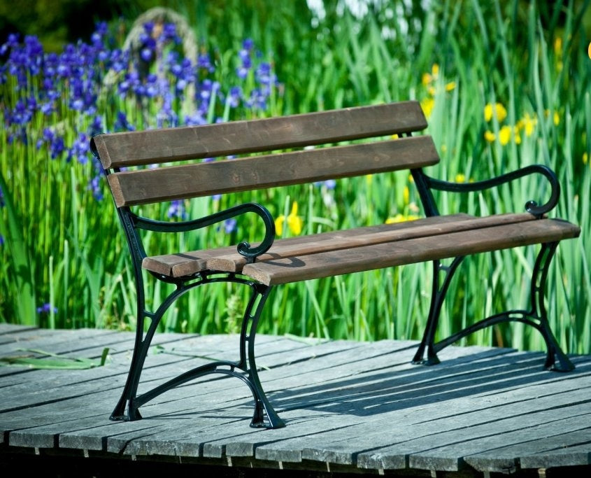 Banc de jardin en bois couleur palissandre et aluminium 180 cm avec accoudoirs clicktofournisseur.com