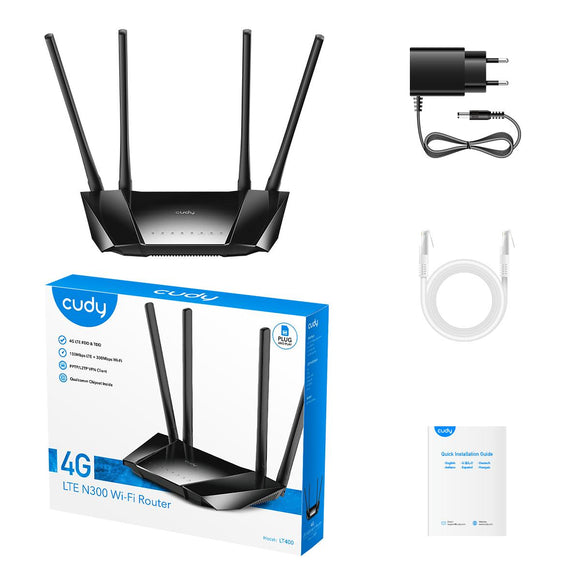 Routeur sans fil cudy lt400 eu wi-fi 300 mbps 24 ghz 4g lte sim noir