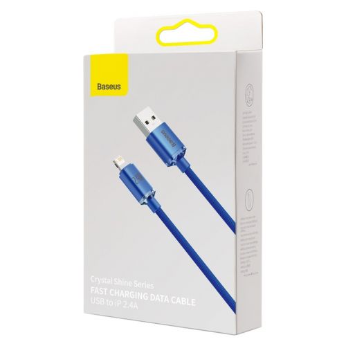 Câble de données baseus lightning crystal shine series pour charge rapide 24 a 2 m bleu cajy000103