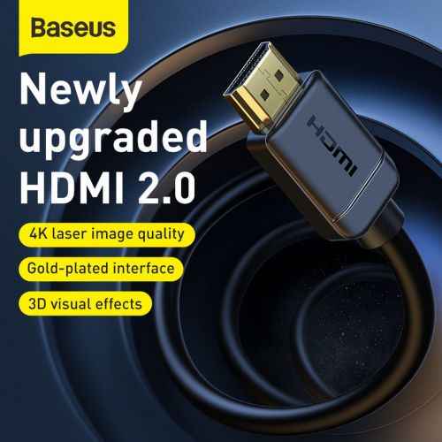 Câble vidéo Baseus haute définition HDMI vers HDMI 4K 60 Hz, 3D HDR, 18 Gbit/s, 1 m, noir (CAKGQ-A01)