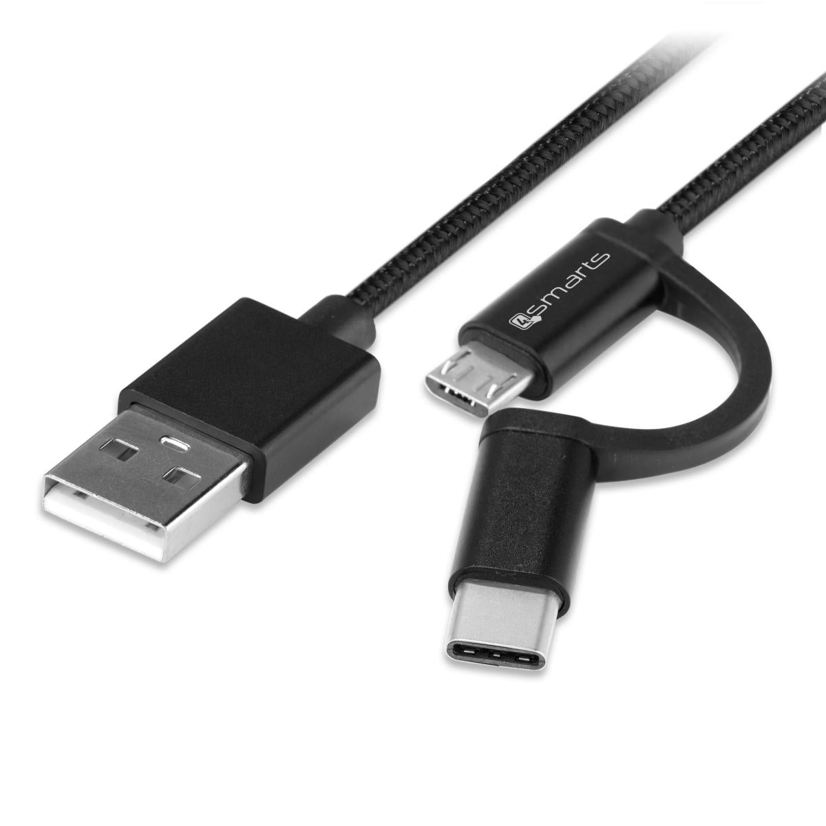Câble Data USB Universel 2 en 1 Micro-USB et USB-C Type C Renforcé Rigide Tressé clicktofournisseur.com