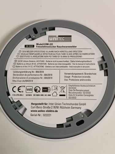 Retour client Ecost UNITEC Détecteur de fumée design 10 ans, note Stiftung Warentest « Bon » (2,2), nous