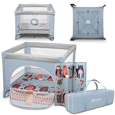 Ecost customer return Lionelo Sofie Baby Playpen Cot, Travel Cot from Birth to 15 kg, Side Entry, Sa