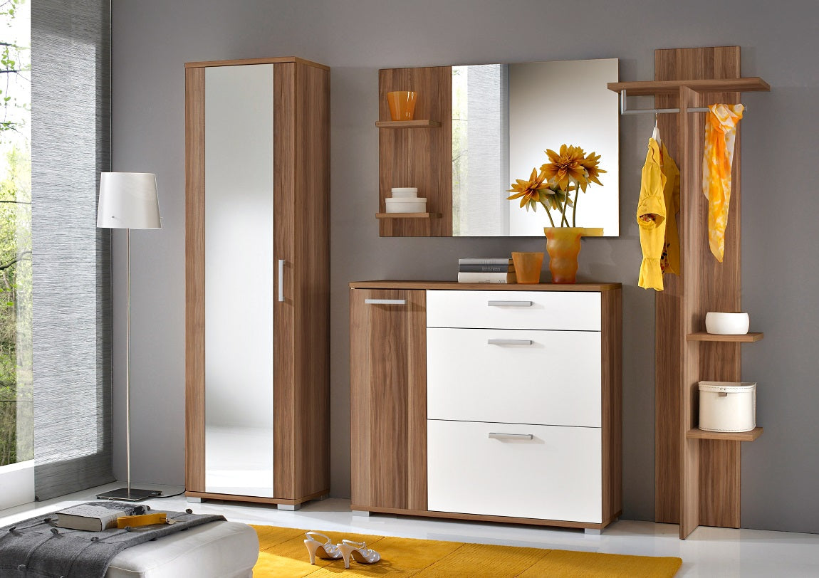 Ensemble SOLEX armoire, armoire à chaussures, porte-manteau et miroir en prunier et blanc 195x225x35 cm clicktofournisseur.com