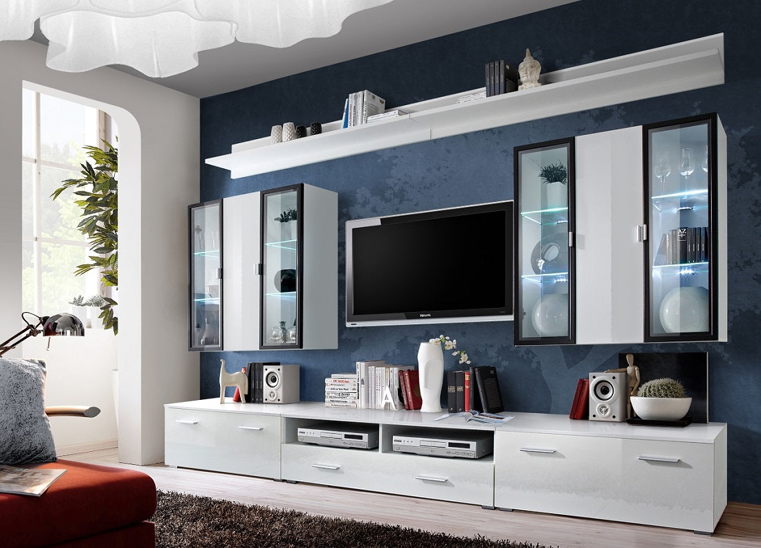 Ensemble meuble TV DORADE en noir et blanc de haute brillance avec LED clicktofournisseur.com