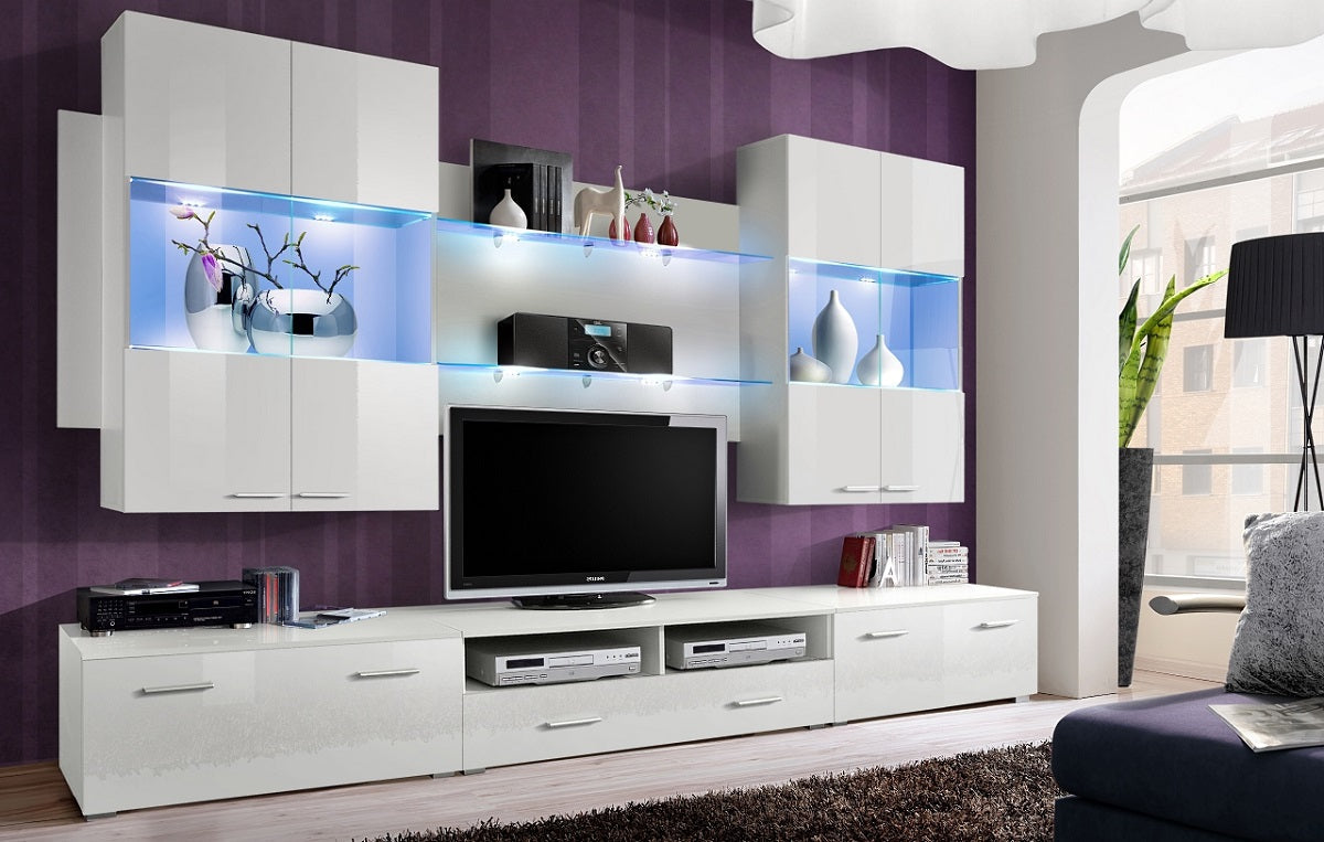 Ensemble meuble TV DORADE en prunier et noir de haute brillance avec LED clicktofournisseur.com