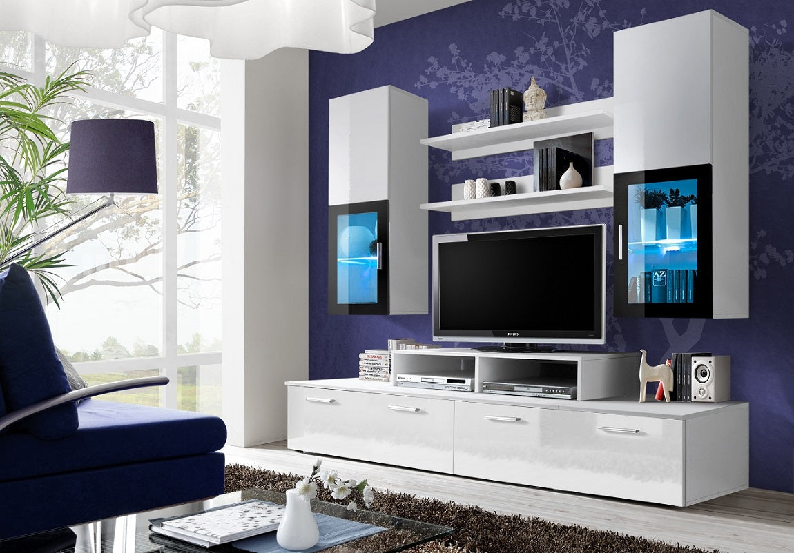 Ensemble meuble TV LAKE noir et blanc de haute brillance clicktofournisseur.com