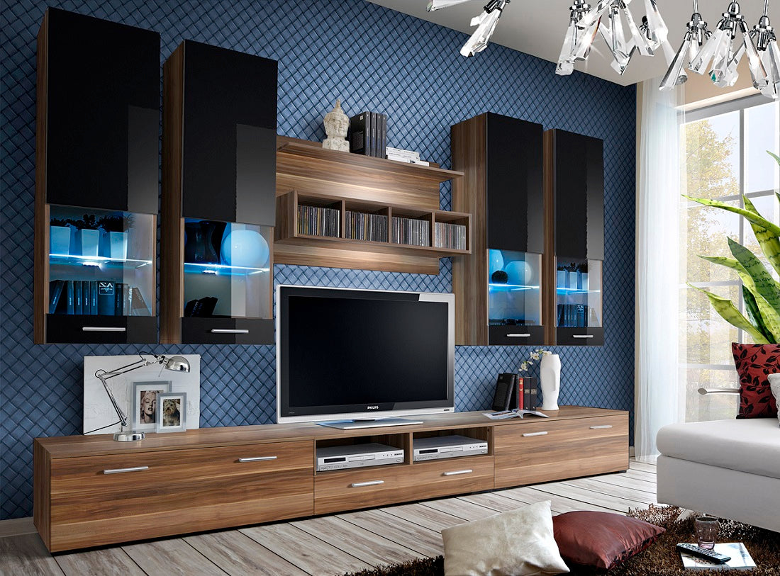 Ensemble meuble TV LYRA blanc et noir de haute brillance avec LED clicktofournisseur.com