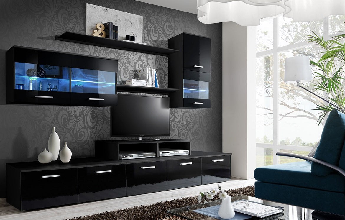 Ensemble meuble TV MALOU marron et blanc de haute brillance clicktofournisseur.com