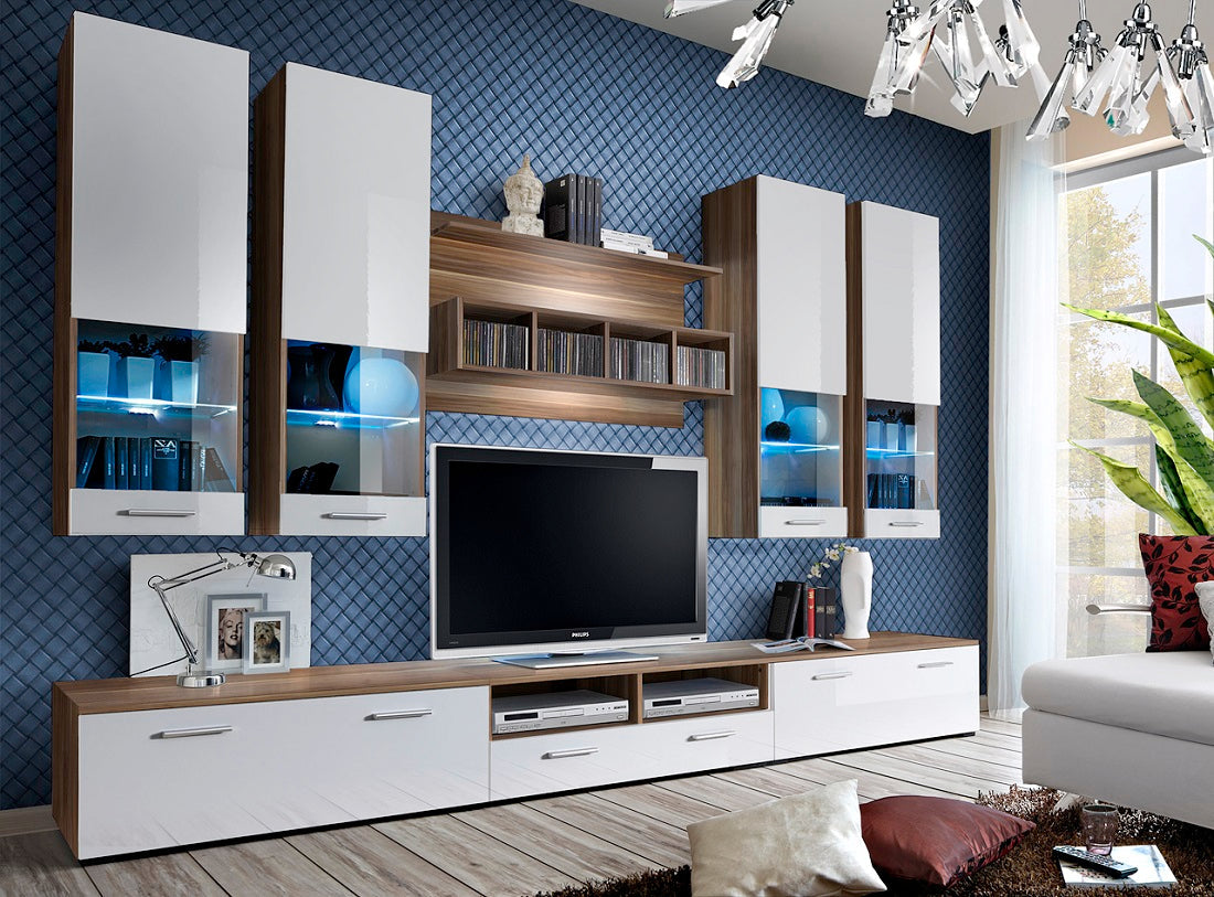Ensemble meuble TV MINI blanc et noir de haute brillance avec LED clicktofournisseur.com