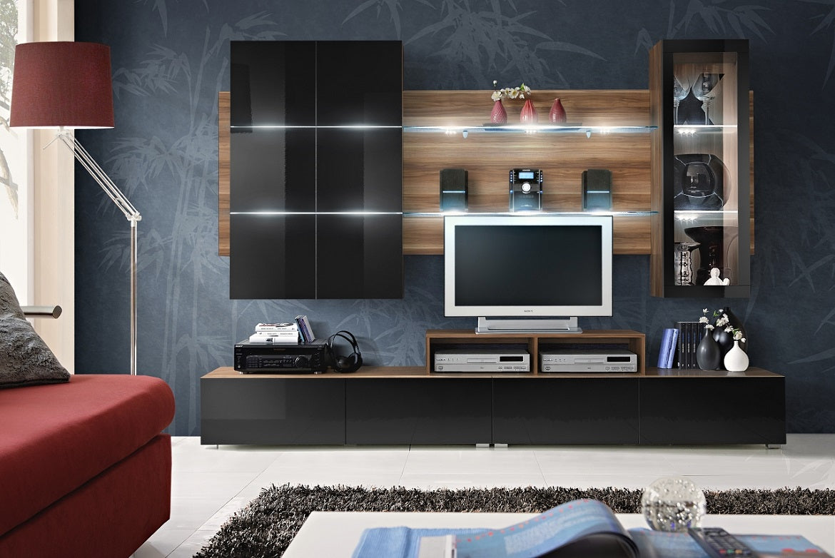 Ensemble meuble TV TOWER II noir et blanc de haute brillance avec LED clicktofournisseur.com