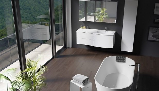 Ensemble meuble & lavabo RIHO CELANO SET 05 en bois laqué satiné mat 130x48 H 48 cm clicktofournisseur.com