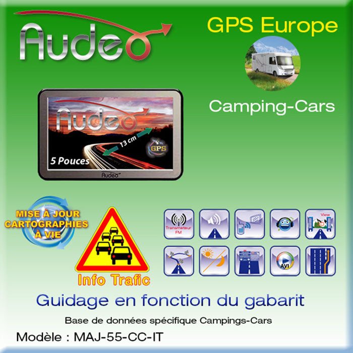 GPS 5" AUDEO Camping-cars Info Trafic+ MAJ vie clicktofournisseur.com