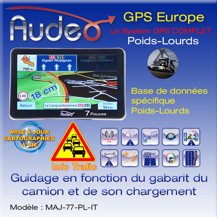GPS 7" AUDEO Poids-Lourds avec Info Trafic et MAJ vie clicktofournisseur.com