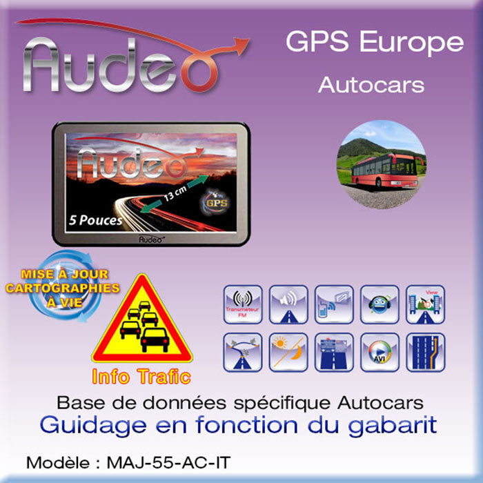GPS AUDEO Autocars 5" + MAJ + info trafic clicktofournisseur.com
