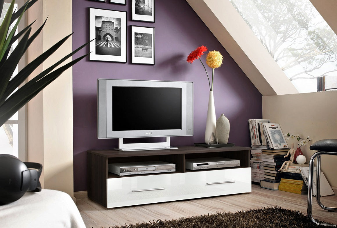 Grand Meuble TV FLY34 à suspendre 160x30x40cm - noir de haute brillance avec éclairage LED clicktofournisseur.com