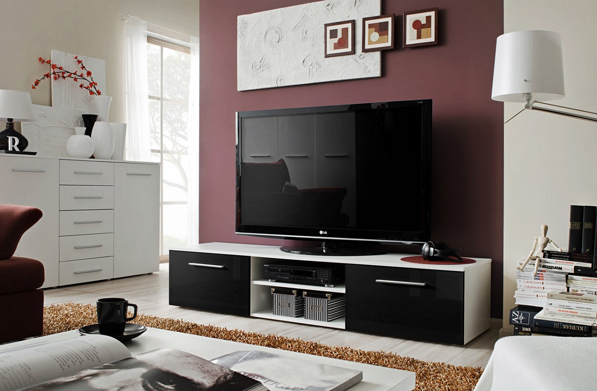 Grand meuble TV DUO 200x35x45 cm - blanc de haute brillance clicktofournisseur.com