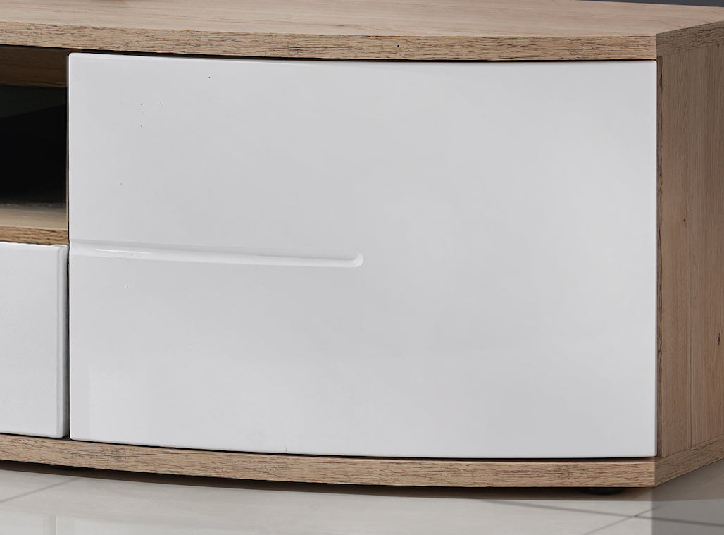 Grand meuble TV ONTARIO en chêne et blanc de haute brillance 190x43x48 cm clicktofournisseur.com