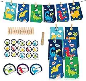 Ecost Customer Return 12 pieces dinosaur paper bags, dinosaur paper party bags, dinosaur