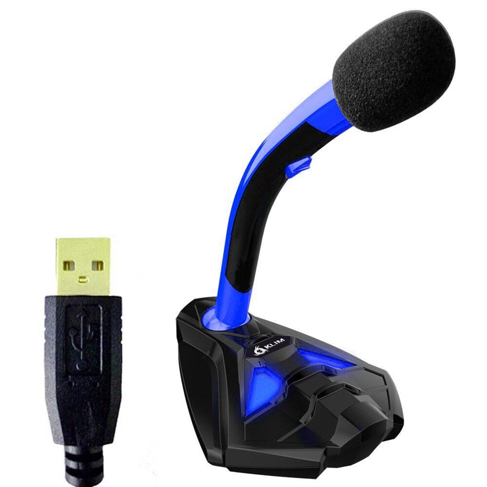 KLIM Microphone à pied USB pour ordinateur - Micro de bureau - Microphone de gamer PC PS4 (Bleu) clicktofournisseur.com