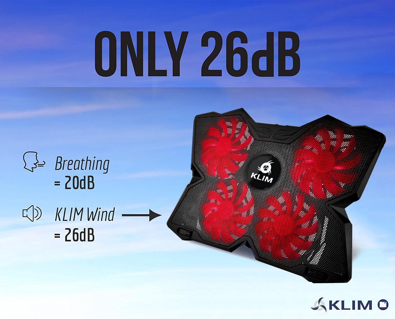 KLIM Wind Refroidisseur PC Portable - Le Plus Puissant - Refroidissement Rapide - 4 Ventilateurs Support Ventilé Gamer Gaming Plaque (Rouge et Noir) clicktofournisseur.com