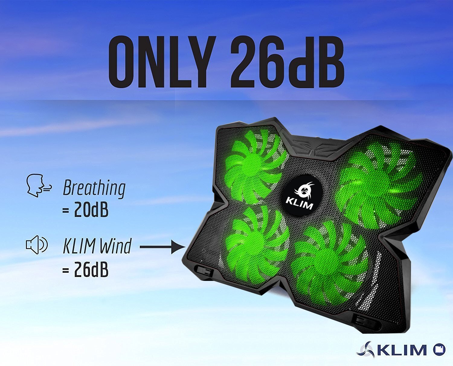 KLIM Wind Refroidisseur PC portable - Le Plus Puissant - Refroidissement Rapide - 4 Ventilateurs Support Ventilé Gamer Gaming Plaque (Vert) clicktofournisseur.com