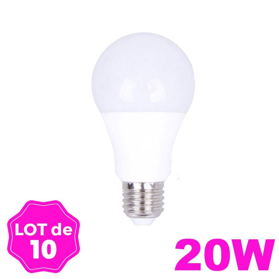 Lot 10 Ampoules LED E27 20W 2700K Blanc Chaud Haute Luminosité clicktofournisseur.com